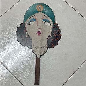 Source Unknown Vintage Style Lady Hand Fan in Teal, Red, Pink